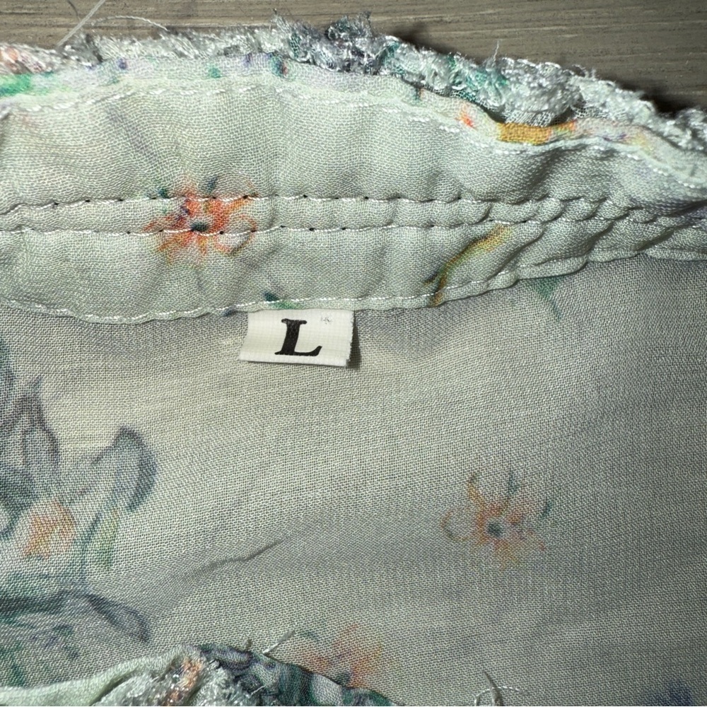 Mint floral Puff Sleeve Ruffled Blouse with Black accents pastel goth mock neck - Picture 9 of 11